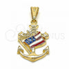 Oro Laminado Religious Pendant, Gold Filled Style Anchor Design, Polished, Golden Finish, 03.32.0242