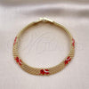 Oro Laminado Fancy Bracelet, Gold Filled Style Elephant and Bismark Design, Red Enamel Finish, Golden Finish, 03.331.0218.1.08
