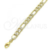 Oro Laminado Basic Anklet, Gold Filled Style Pave Figaro Design, Polished, Golden Finish, 5.223.034.12