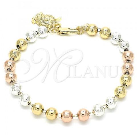 Oro Laminado Bracelet Rosary, Gold Filled Style Owl Design, Polished, Tricolor, 03.351.0083.08