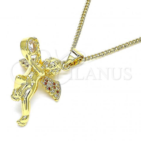 Oro Laminado Pendant Necklace, Gold Filled Style Angel Design, with Garnet and White Micro Pave, Polished, Golden Finish, 04.156.0440.1.20