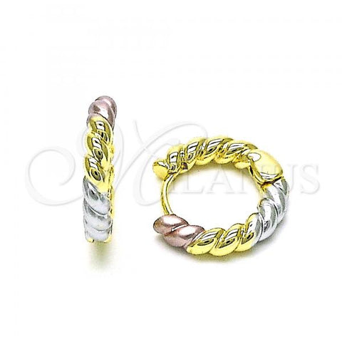 Oro Laminado Huggie Hoop, Gold Filled Style Polished, Tricolor, 02.102.0077.15