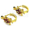 Oro Laminado Huggie Hoop, Gold Filled Style Turtle Design, with Garnet and Black Cubic Zirconia, Polished, Golden Finish, 02.210.0712.1.12
