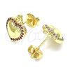 Oro Laminado Stud Earring, Gold Filled Style Heart Design, with Ruby Micro Pave, Polished, Golden Finish, 02.156.0458.1