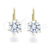 Oro Laminado Leverback Earring, Gold Filled Style with White Cubic Zirconia, Polished, Golden Finish, 5.128.063