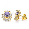 Oro Laminado Stud Earring, Gold Filled Style with Amethyst and White Cubic Zirconia, Polished, Golden Finish, 02.387.0018.1