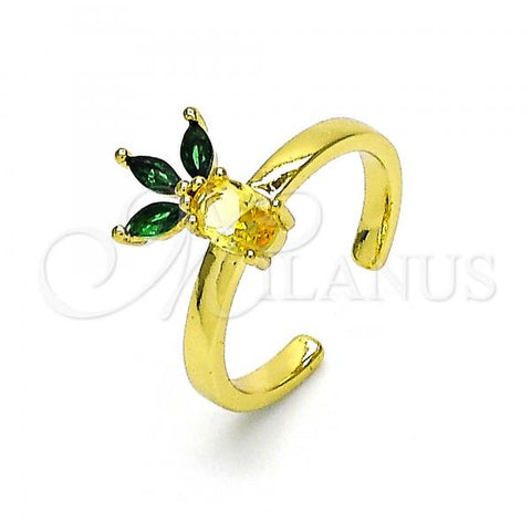 Oro Laminado Multi Stone Ring, Gold Filled Style Pineapple Design, with Yellow and Green Cubic Zirconia, Polished, Golden Finish, 01.341.0081
