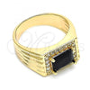 Oro Laminado Mens Ring, Gold Filled Style with Black Cubic Zirconia and White Micro Pave, Polished, Golden Finish, 01.266.0048.2.10