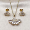 Oro Laminado Earring and Pendant Adult Set, Gold Filled Style Teardrop Design, with White Cubic Zirconia, Polished, Golden Finish, 10.283.0029.1