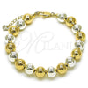 Oro Laminado Fancy Bracelet, Gold Filled Style Ball and Hollow Design, Polished, Two Tone, 03.253.0101.1.07