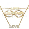 Oro Laminado Necklace, Bracelet and Earring, Gold Filled Style Love Design, Polished, Golden Finish, 06.63.0246