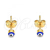 Oro Laminado Stud Earring, Gold Filled Style Evil Eye Design, Blue Enamel Finish, Golden Finish, 02.213.0186.2 *PROMO*