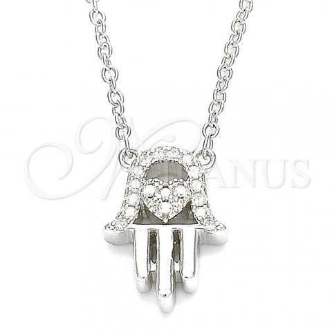 Sterling Silver Pendant Necklace, Hand of God and Heart Design, with White Cubic Zirconia, Polished, Rhodium Finish, 04.336.0213.16
