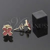 Oro Laminado Stud Earring, Gold Filled Style Flower Design, Orange Enamel Finish, Golden Finish, 02.64.0344 *PROMO*