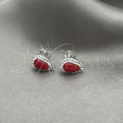 Sterling Silver Stud Earring, with White Cubic Zirconia and Orange Red Pearl, Polished, Silver Finish, 02.399.0038.1