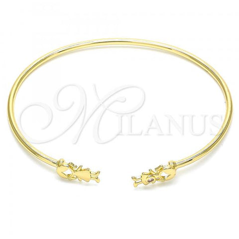 Oro Laminado Individual Bangle, Gold Filled Style Little Girl Design, with Pink Micro Pave, Polished, Golden Finish, 07.156.0068.1 (02 MM Thickness, One size fits all)