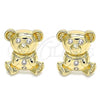 Oro Laminado Stud Earring, Gold Filled Style Teddy Bear Design, with White Cubic Zirconia, Polished, Golden Finish, 02.185.0002