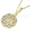 Oro Laminado Fancy Pendant, Gold Filled Style Guadalupe and Heart Design, with White Cubic Zirconia, Polished, Golden Finish, 05.253.0070