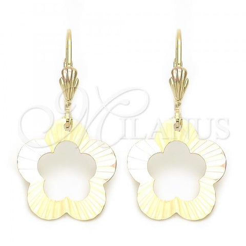 Oro Laminado Dangle Earring, Gold Filled Style Flower Design, Tricolor, 5.070.014