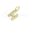 Oro Laminado Fancy Pendant, Gold Filled Style Initials Design, with White Cubic Zirconia, Polished, Golden Finish, 05.341.0028