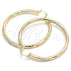 Oro Laminado Large Hoop, Gold Filled Style Hollow Design, Diamond Cutting Finish, Tricolor, 02.170.0262.1.60