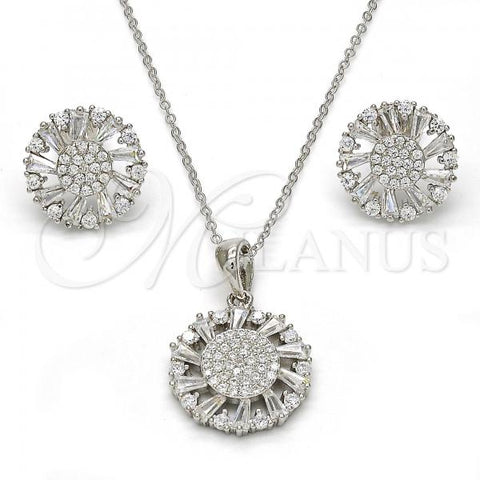 Sterling Silver Earring and Pendant Adult Set, with White Cubic Zirconia, Polished, Rhodium Finish, 10.286.0005