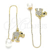 Oro Laminado Threader Earring, Gold Filled Style Elephant Design, with White and Black Crystal, Polished, Golden Finish, 02.380.0032