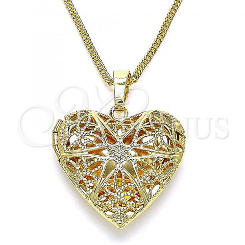 Oro Laminado Pendant Necklace, Gold Filled Style Heart Design, Polished, Golden Finish, 04.117.0022.20