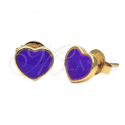 Oro Laminado Stud Earring, Gold Filled Style Heart Design, Purple Enamel Finish, Golden Finish, 02.64.0259 *PROMO*