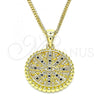 Oro Laminado Pendant Necklace, Gold Filled Style Evil Eye Design, with Sapphire Blue and White Micro Pave, Polished, Golden Finish, 04.341.0064.2.20