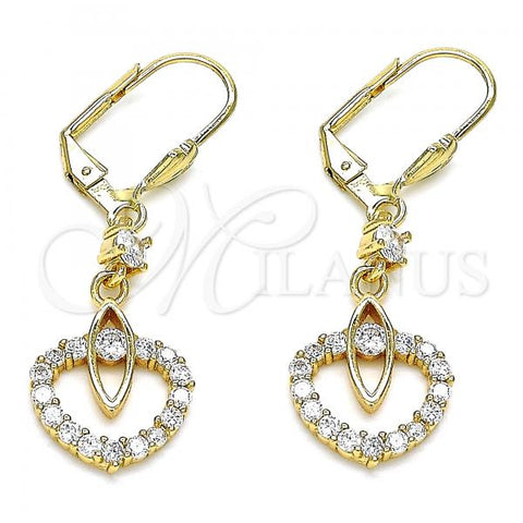 Oro Laminado Long Earring, Gold Filled Style with White Cubic Zirconia, Polished, Golden Finish, 02.387.0041
