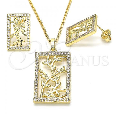 Oro Laminado Earring and Pendant Adult Set, Gold Filled Style Leaf Design, with White Cubic Zirconia, Polished, Golden Finish, 10.233.0039