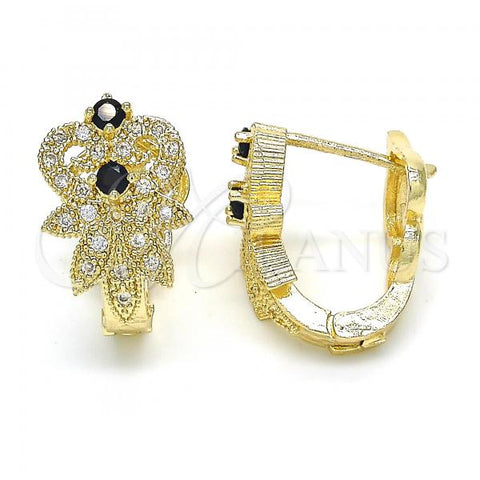 Oro Laminado Huggie Hoop, Gold Filled Style with Black and White Cubic Zirconia, Polished, Golden Finish, 02.217.0093.3.15