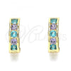 Oro Laminado Huggie Hoop, Gold Filled Style with Blue Topaz and Amethyst Cubic Zirconia, Polished, Golden Finish, 02.210.0603.2.15