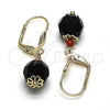 Oro Laminado Dangle Earring, Gold Filled Style Ball Design, with Black and Garnet Crystal, Polished, Golden Finish, 02.63.2756