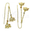 Oro Laminado Threader Earring, Gold Filled Style Elephant Design, with Garnet Crystal, Polished, Tricolor, 02.253.0069