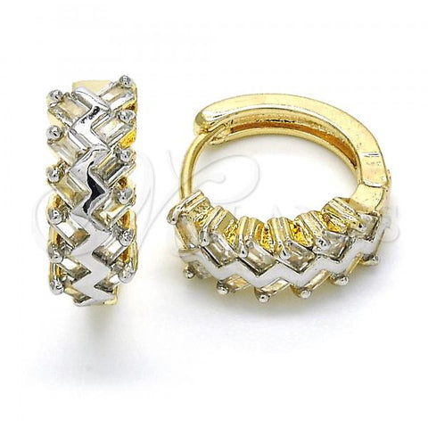 Oro Laminado Huggie Hoop, Gold Filled Style with White Cubic Zirconia, Polished, Two Tone, 02.210.0118.15