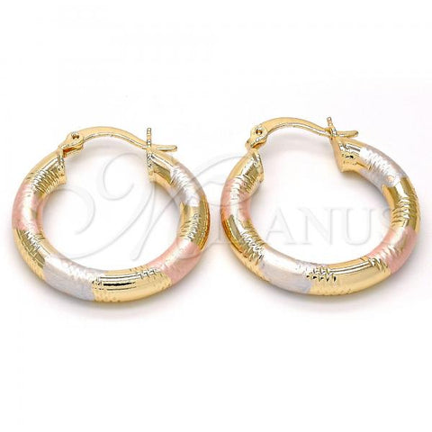Oro Laminado Small Hoop, Gold Filled Style Hollow Design, Diamond Cutting Finish, Tricolor, 5.139.020.1.25