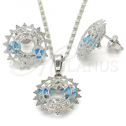 Rhodium Plated Earring and Pendant Adult Set, with Turquoise and White Cubic Zirconia, Polished, Rhodium Finish, 10.106.0016.3