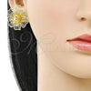 Oro Laminado Stud Earring, Gold Filled Style Flower and Ball Design, Polished, Golden Finish, 02.282.0035