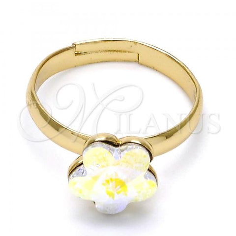 Oro Laminado Multi Stone Ring, Gold Filled Style Flower Design, with Aurore Boreale Swarovski Crystals, Polished, Golden Finish, 01.239.0010.7 (One size fits all)