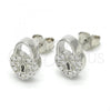Sterling Silver Stud Earring, Lock and Heart Design, with White Cubic Zirconia, Polished, Rhodium Finish, 02.336.0035
