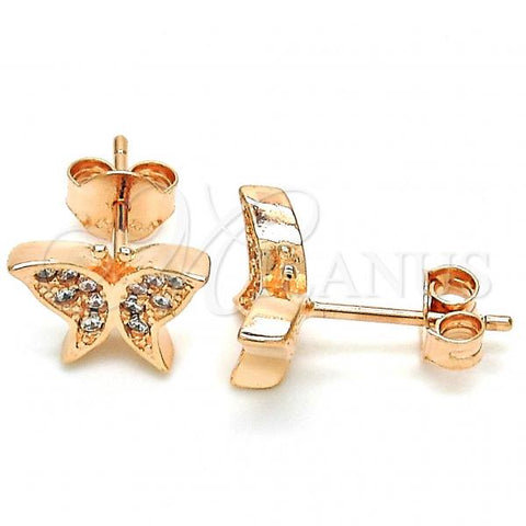 Sterling Silver Stud Earring, Butterfly Design, with White Cubic Zirconia, Polished, Rose Gold Finish, 02.336.0101.1