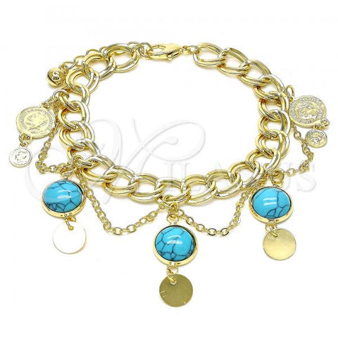Oro Laminado Charm Bracelet, Gold Filled Style with Turquoise Opal, Polished, Golden Finish, 03.331.0209.08