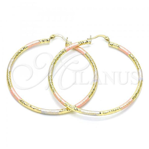 Oro Laminado Large Hoop, Gold Filled Style Diamond Cutting Finish, Tricolor, 02.213.0246.60