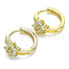 Oro Laminado Huggie Hoop, Gold Filled Style Flower Design, with White Cubic Zirconia, Polished, Golden Finish, 02.210.0497.15