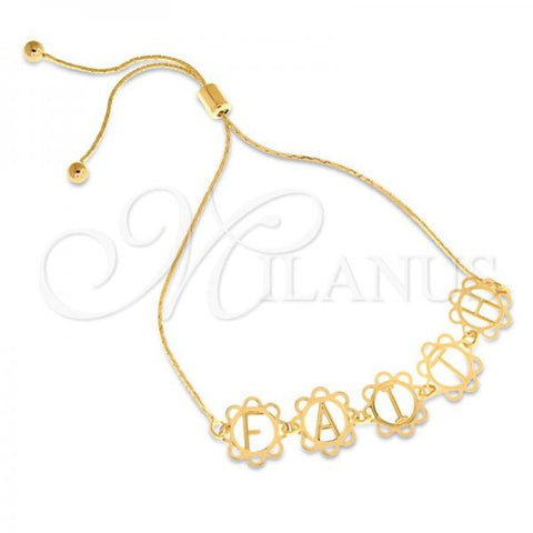 Oro Laminado Adjustable Bolo Bracelet, Gold Filled Style Initials and Snake Design, Polished, Golden Finish, 03.32.0164
