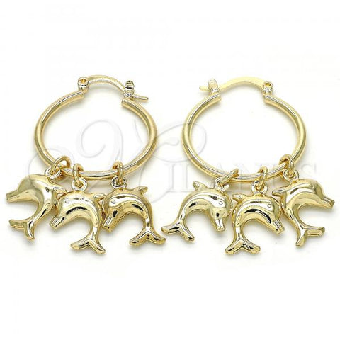 Oro Laminado Small Hoop, Gold Filled Style Dolphin Design, Polished, Golden Finish, 02.63.2634.25