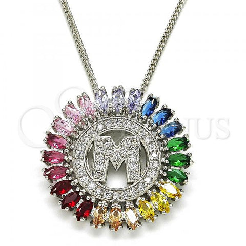 Rhodium Plated Pendant Necklace, Initials Design, with Multicolor Cubic Zirconia, Polished, Rhodium Finish, 04.210.0017.3.20