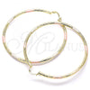 Oro Laminado Extra Large Hoop, Gold Filled Style Diamond Cutting Finish, Tricolor, 02.213.0242.70